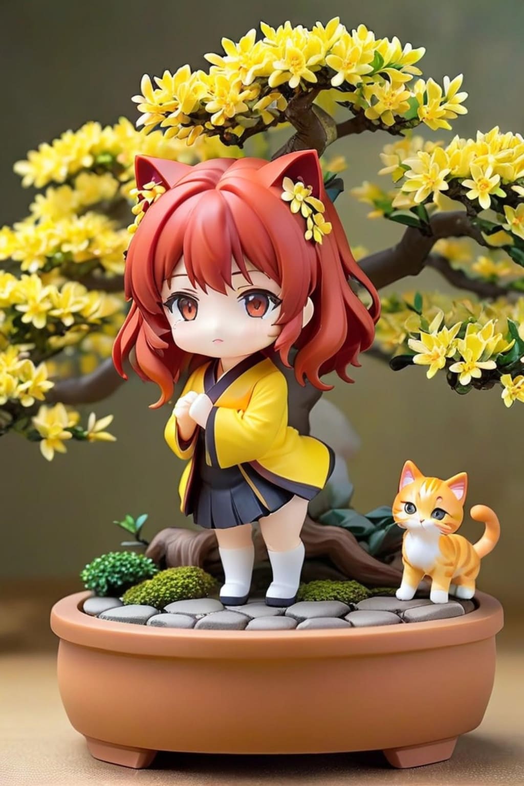 盆栽と赤髪ちゃん