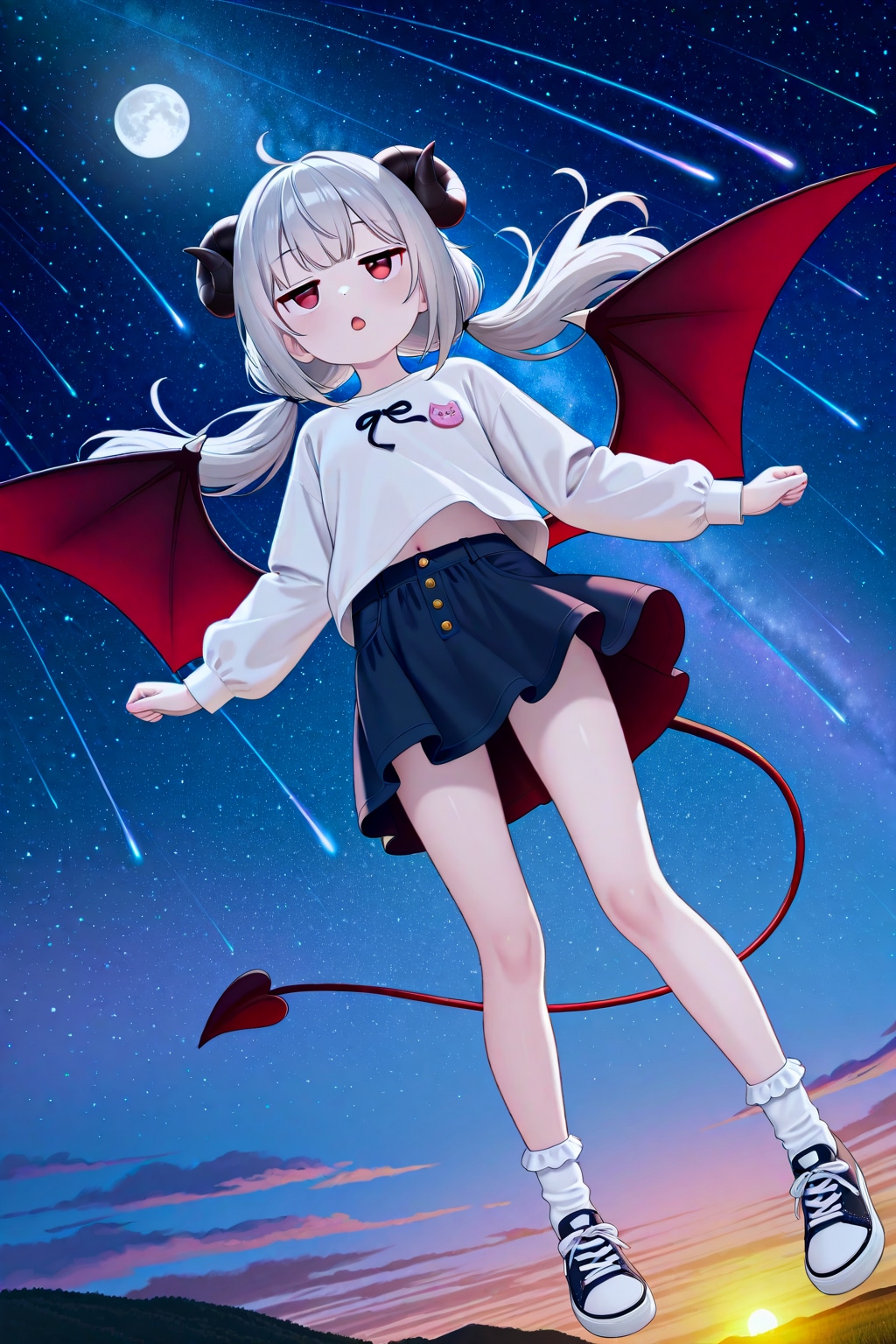 夜空から流星群を眺めるアイちゃん