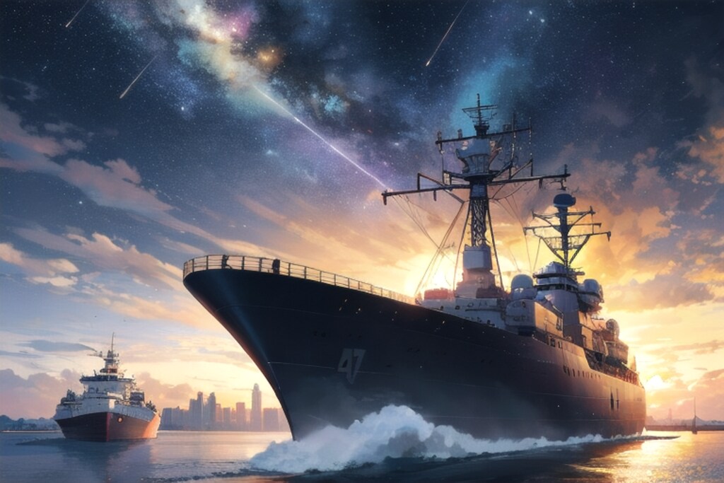 軍艦と星空