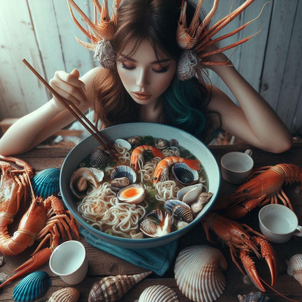 海少女とseafood noodle