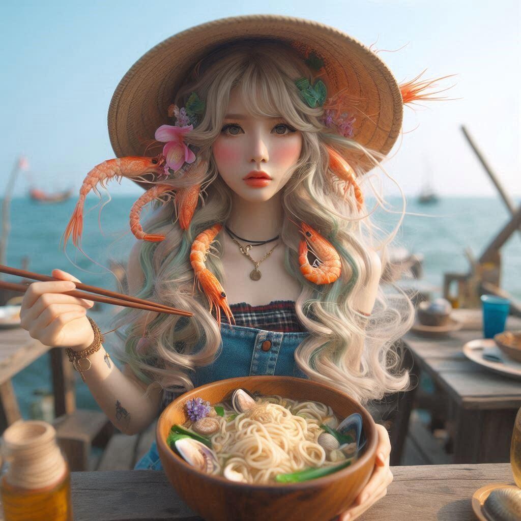 海少女とseafood noodle