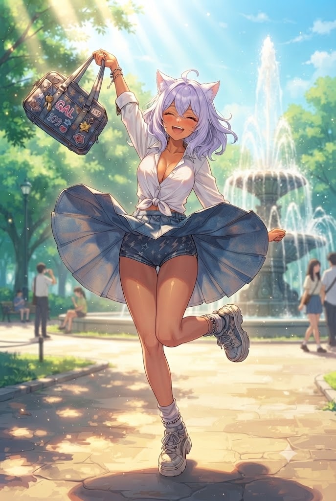 待ち合わせの公園でパンチラの制服日焼けギャルのシス