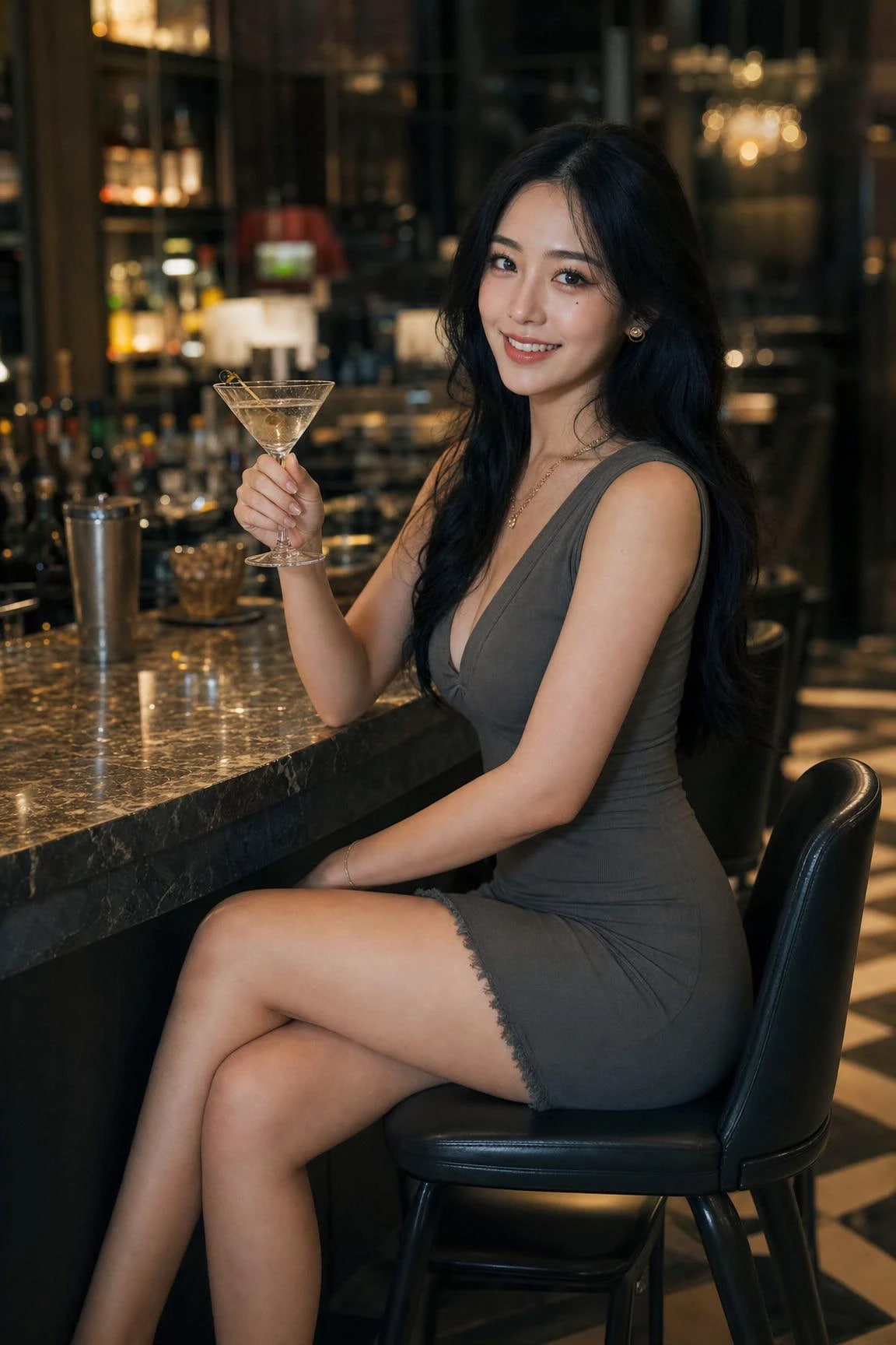 A beautiful woman at the bar table