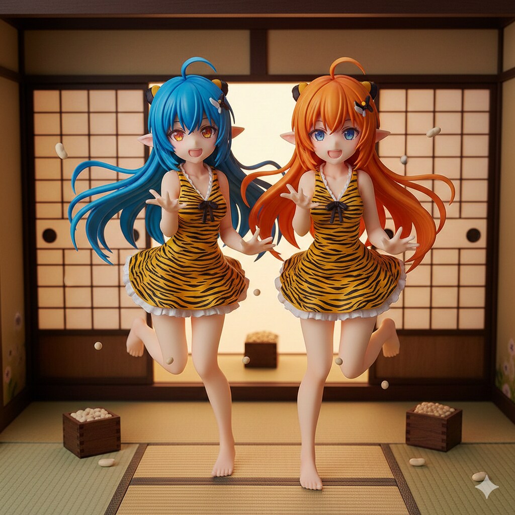 節分を楽しむ双子