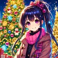 クリスマスイブの黒髪ポニーテール少女と、イルミネーション★(2枚) 2枚目