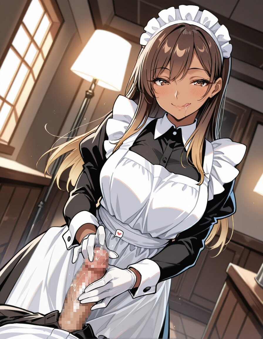 メイドさんの手袋亀頭攻め