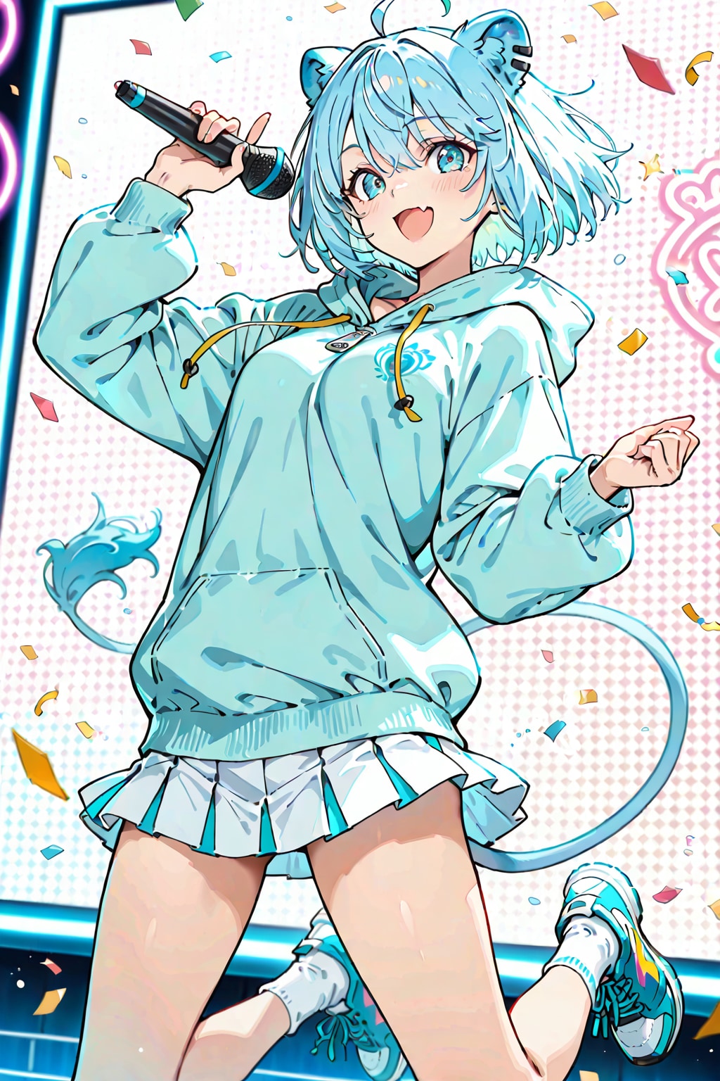 🦁音楽カフェ『蒼き咆哮の奏鳴（そうめい）』二代目店主 兼 シンガー：人間のリリィ🎤 | の人気AIイラスト・グラビア