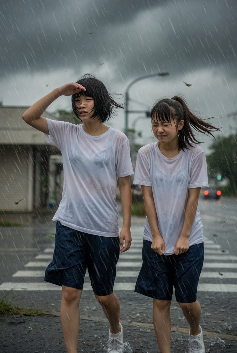 台風の日の女の子たち