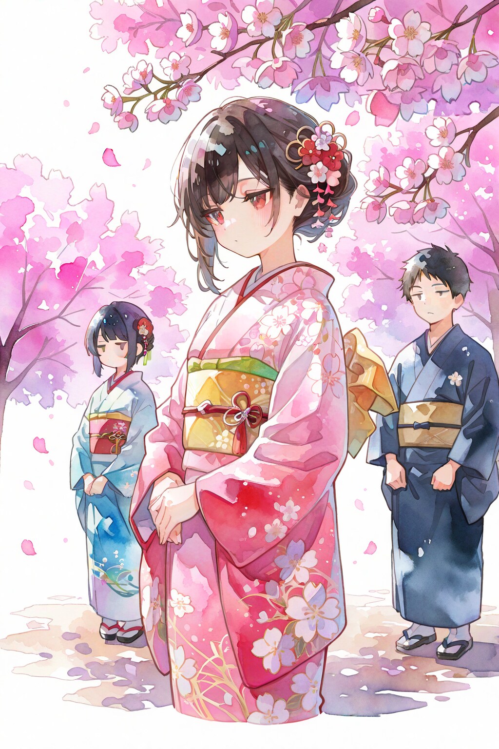 ジト目が可愛い！桜と着物