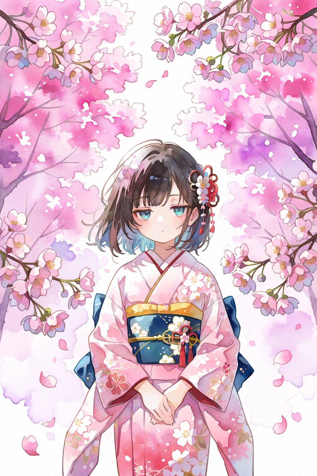 ジト目が可愛い！桜と着物