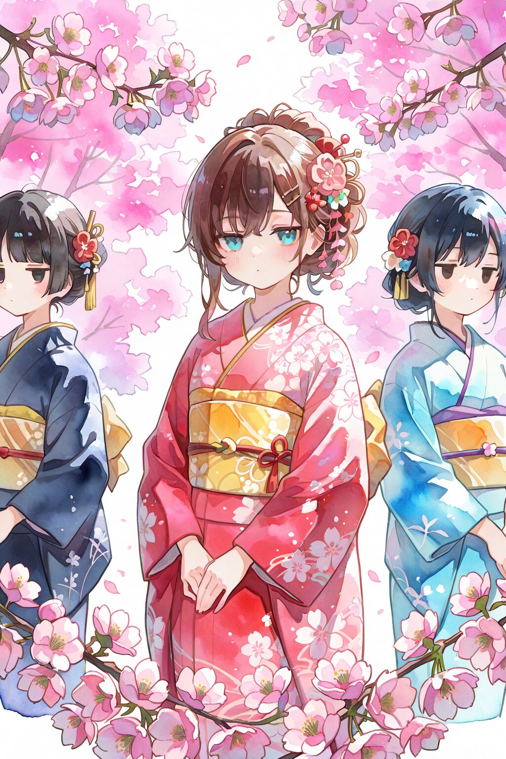 ジト目が可愛い！桜と着物