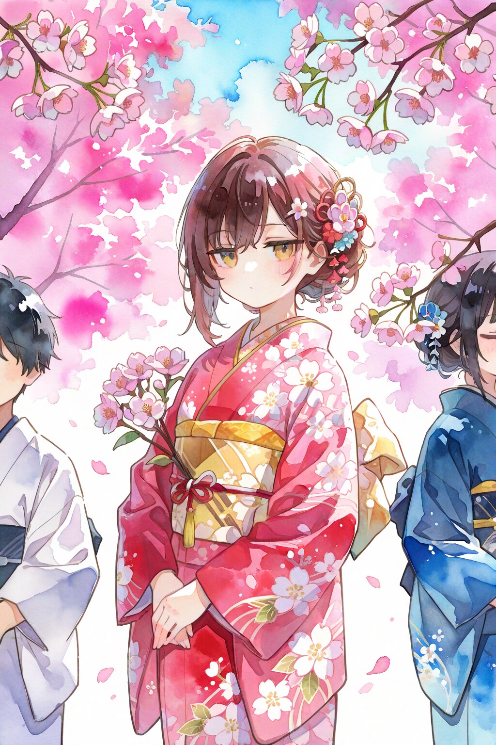 ジト目が可愛い！桜と着物