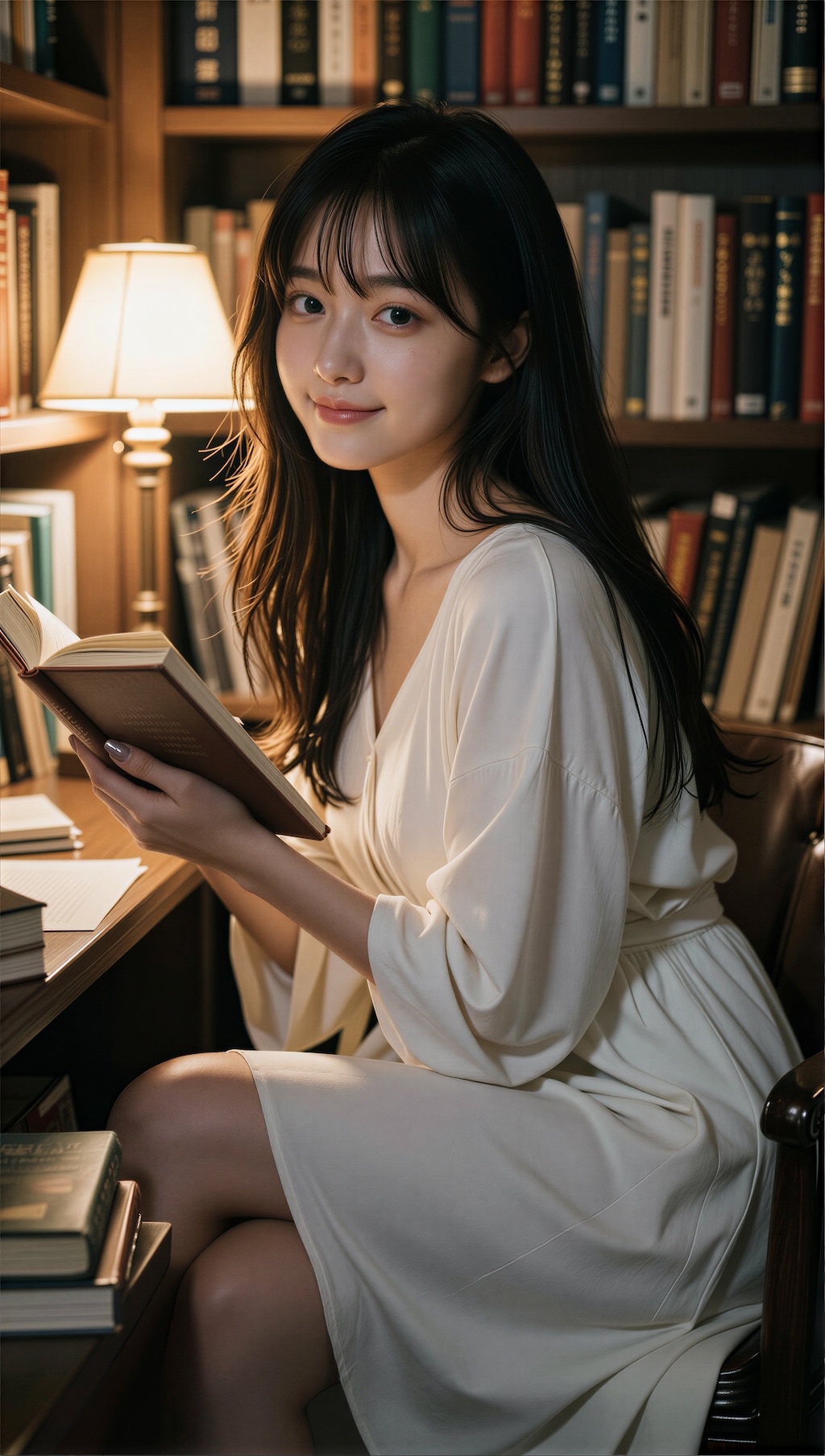 図書館で本を読む女性 2