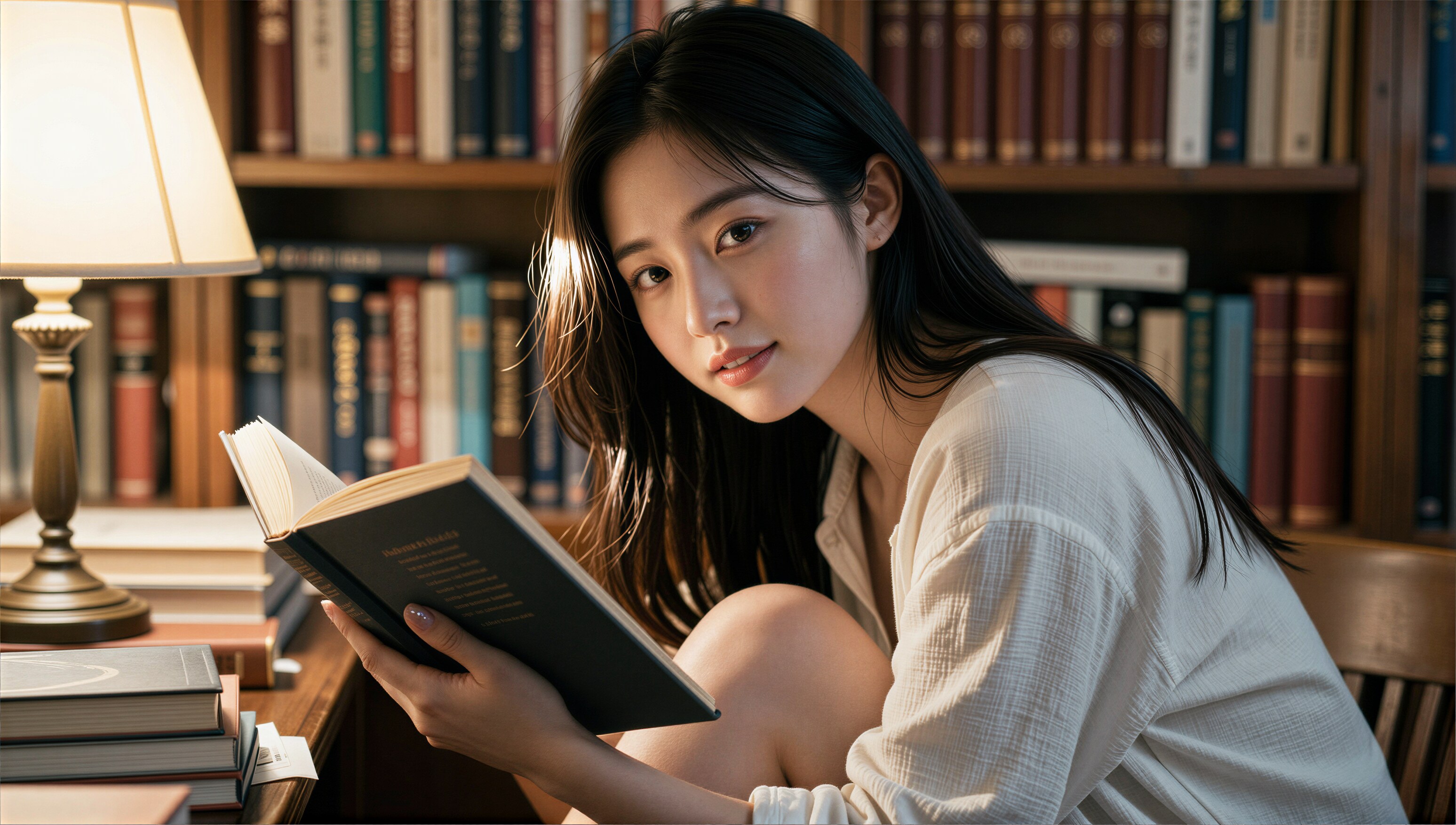 図書館で本を読む女性 2 | の人気AIイラスト・グラビア