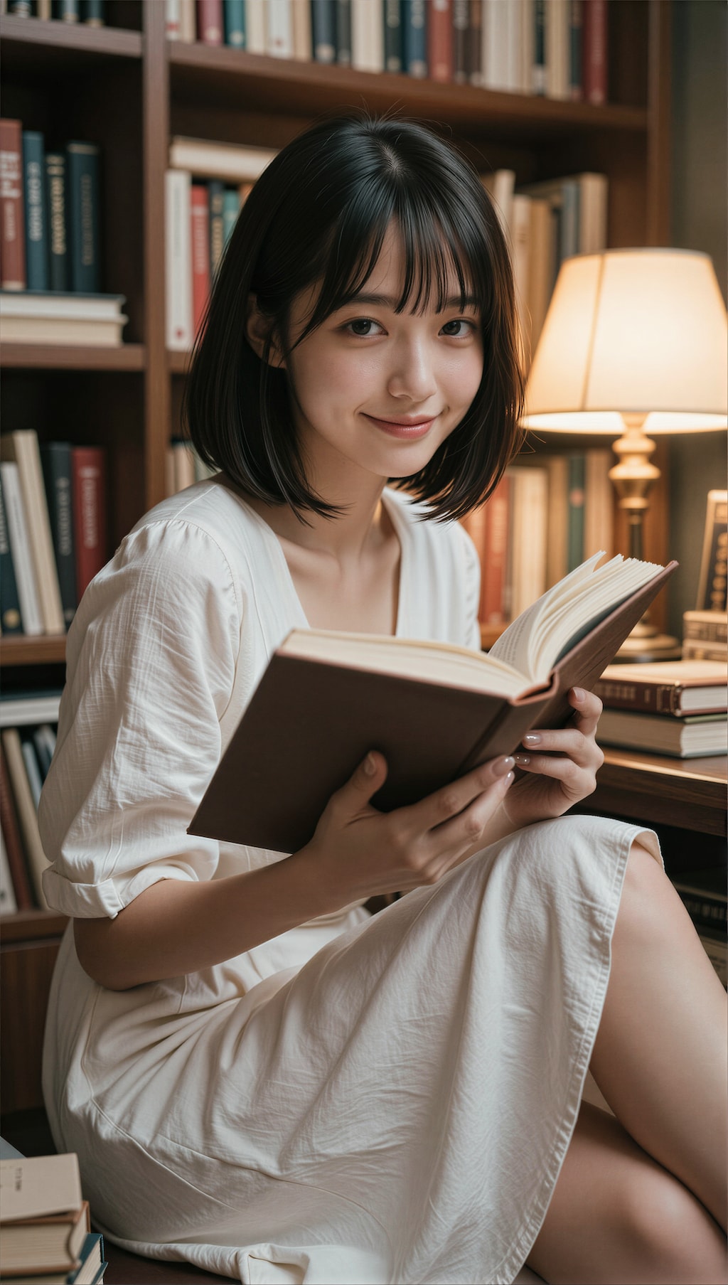 図書館で本を読む女性 2