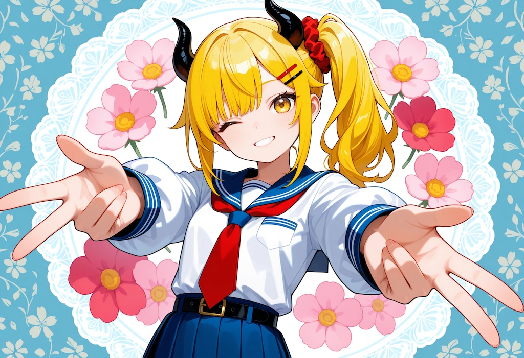 花とピースと女鬼高生さん