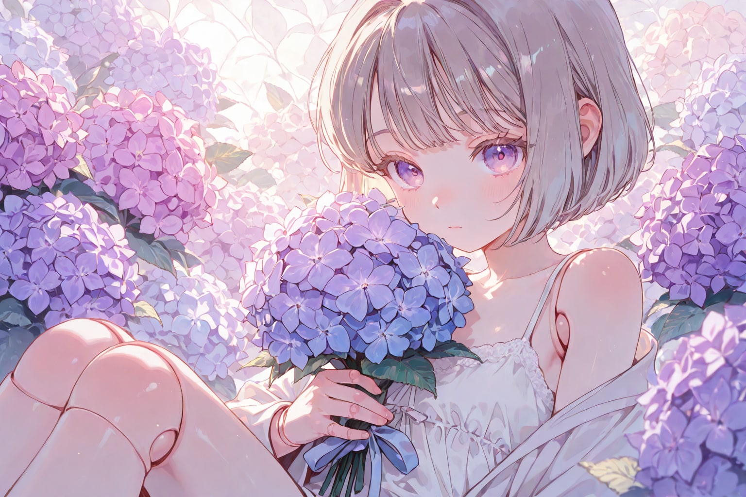 花束とドレスの少女
