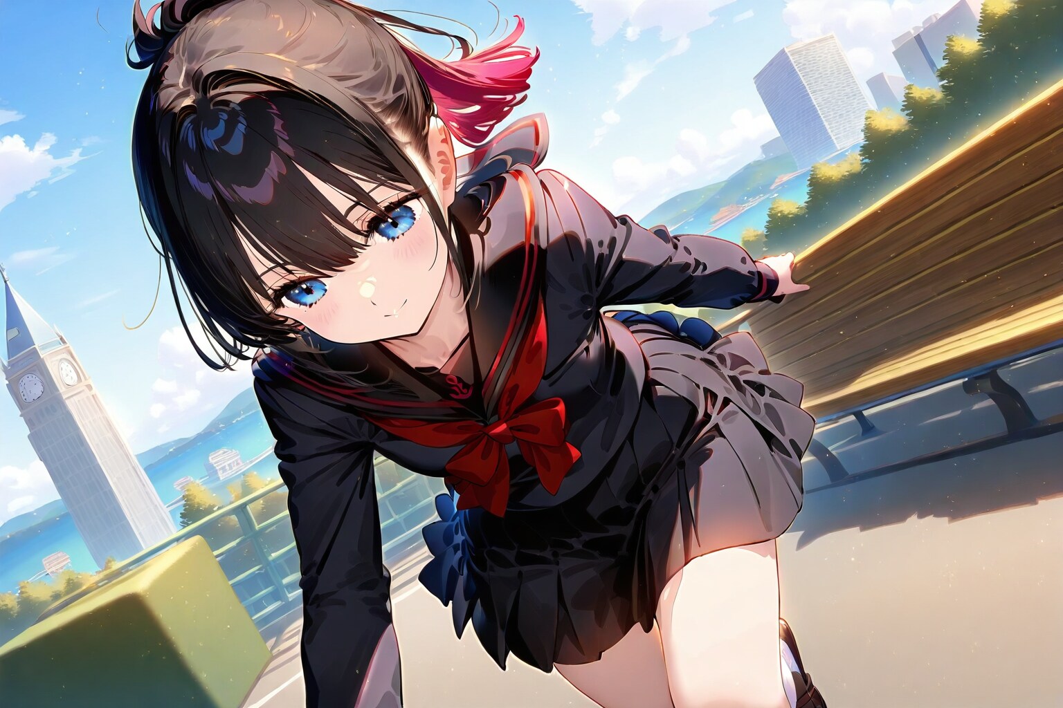 学校を見下ろせる公園で | の人気AIイラスト・グラビア