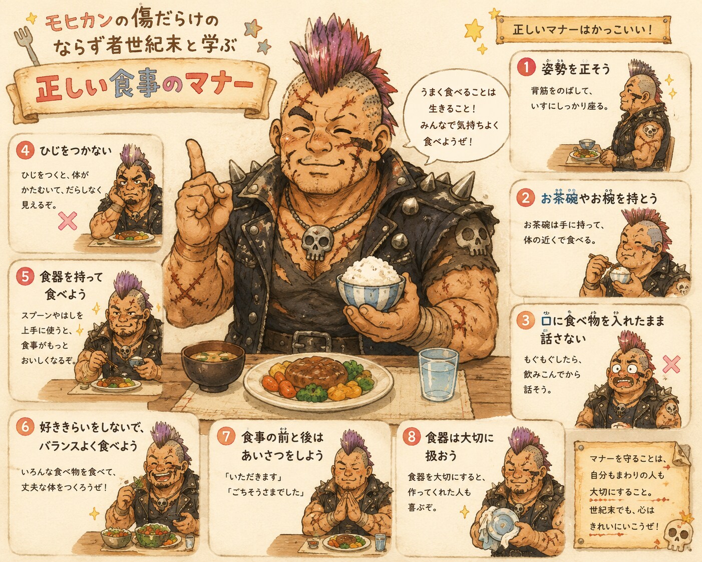 世紀末のならず者と学ぶ食事マナー | の人気AIイラスト・グラビア