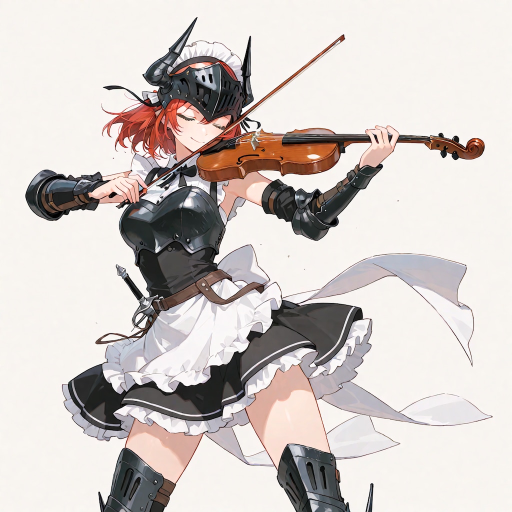 戦場で勝利を奏でる袖無しアーマーメイド（バイオリン装備）