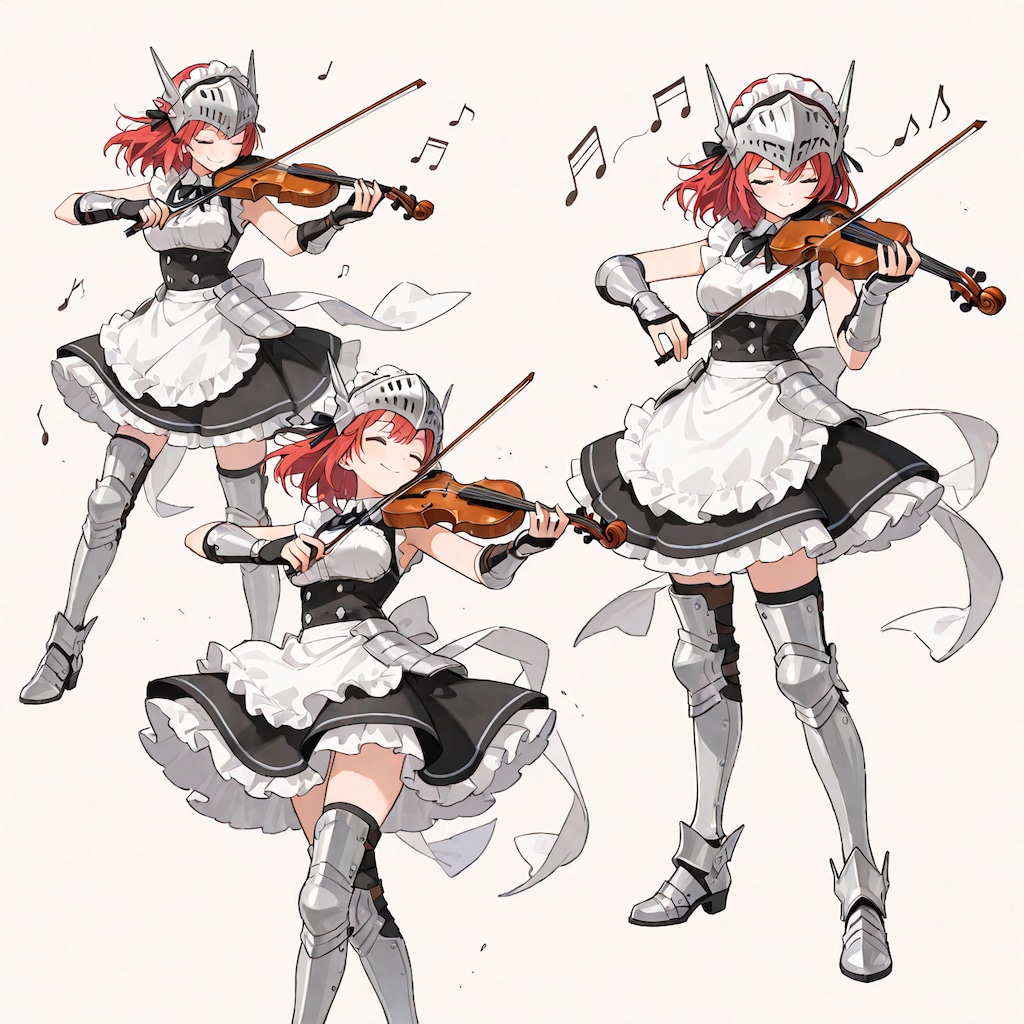 戦場で勝利を奏でる袖無しアーマーメイド（バイオリン装備）