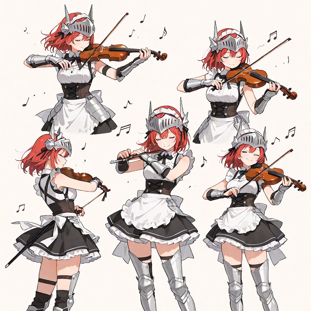 戦場で勝利を奏でる袖無しアーマーメイド（バイオリン装備）