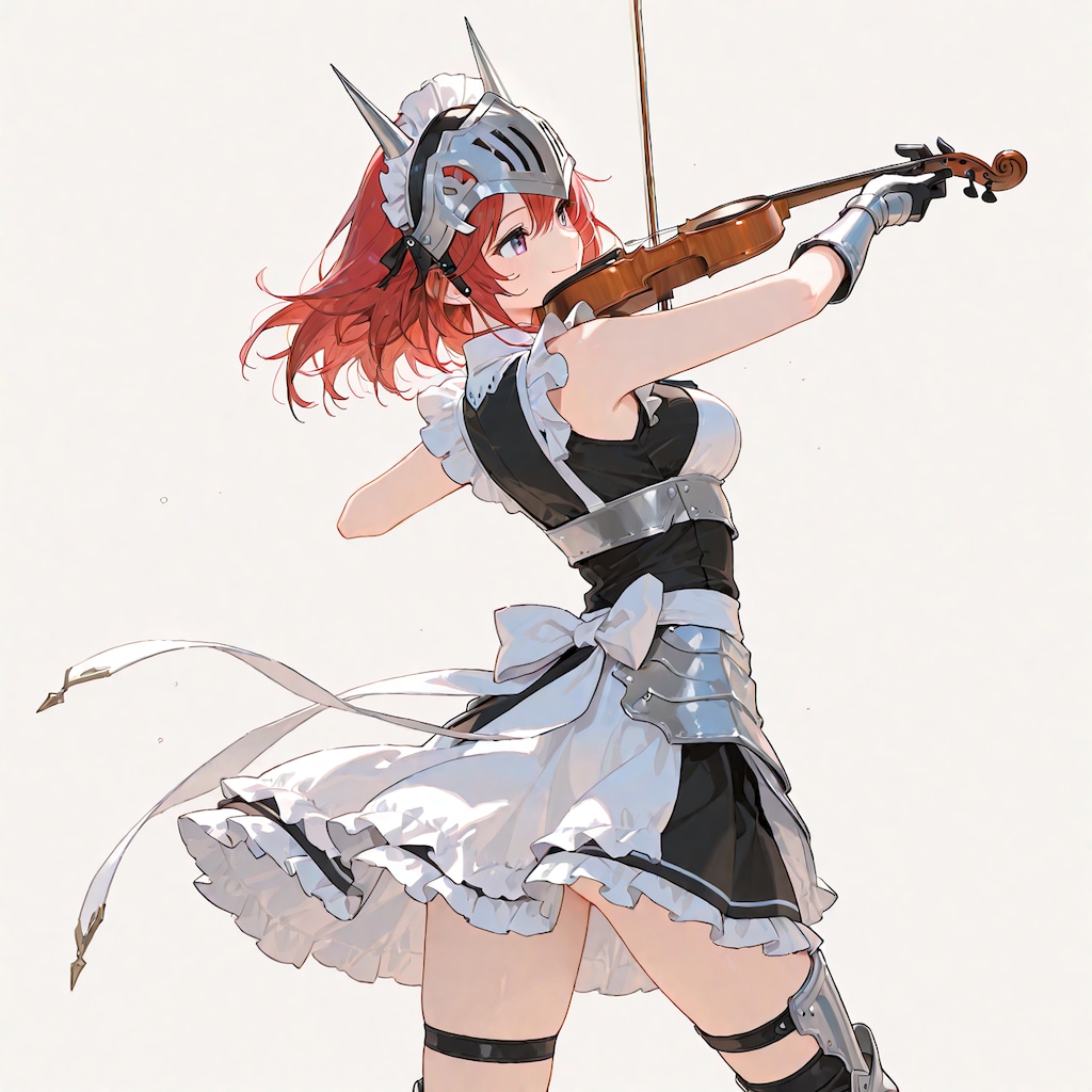 戦場で勝利を奏でる袖無しアーマーメイド（バイオリン装備）