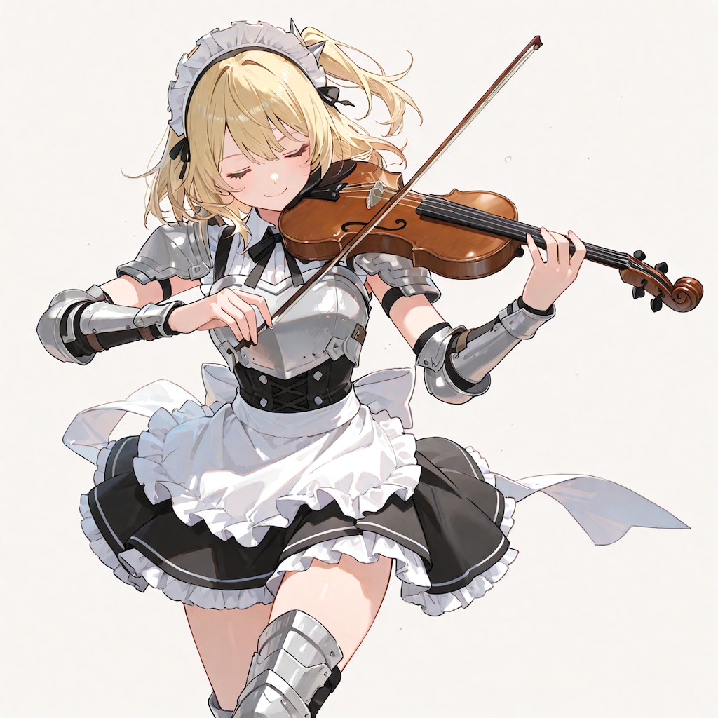 戦場で勝利を奏でる袖無しアーマーメイド（バイオリン装備）
