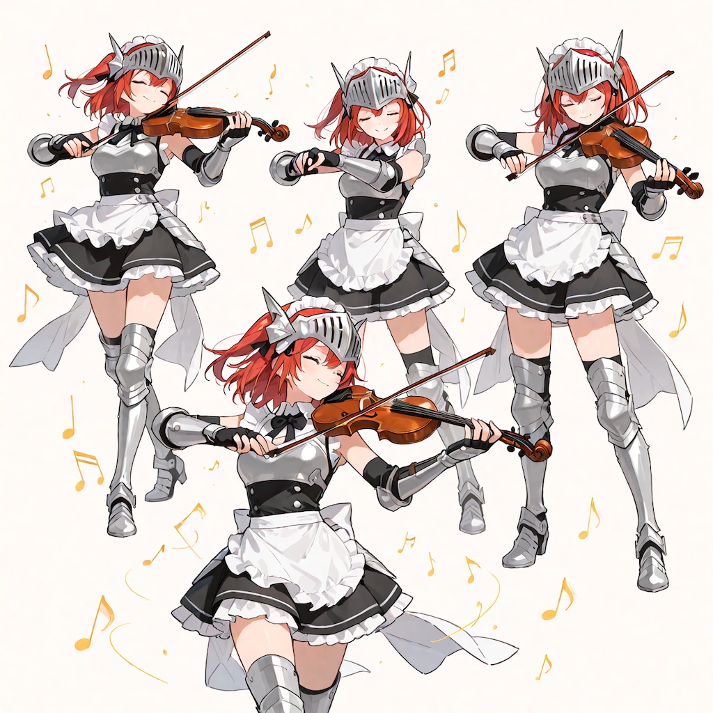 戦場で勝利を奏でる袖無しアーマーメイド（バイオリン装備）
