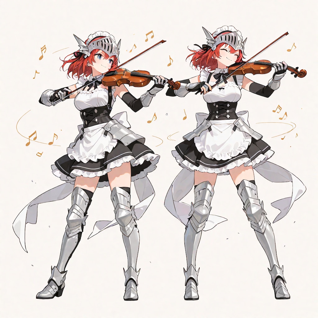戦場で勝利を奏でる袖無しアーマーメイド（バイオリン装備）