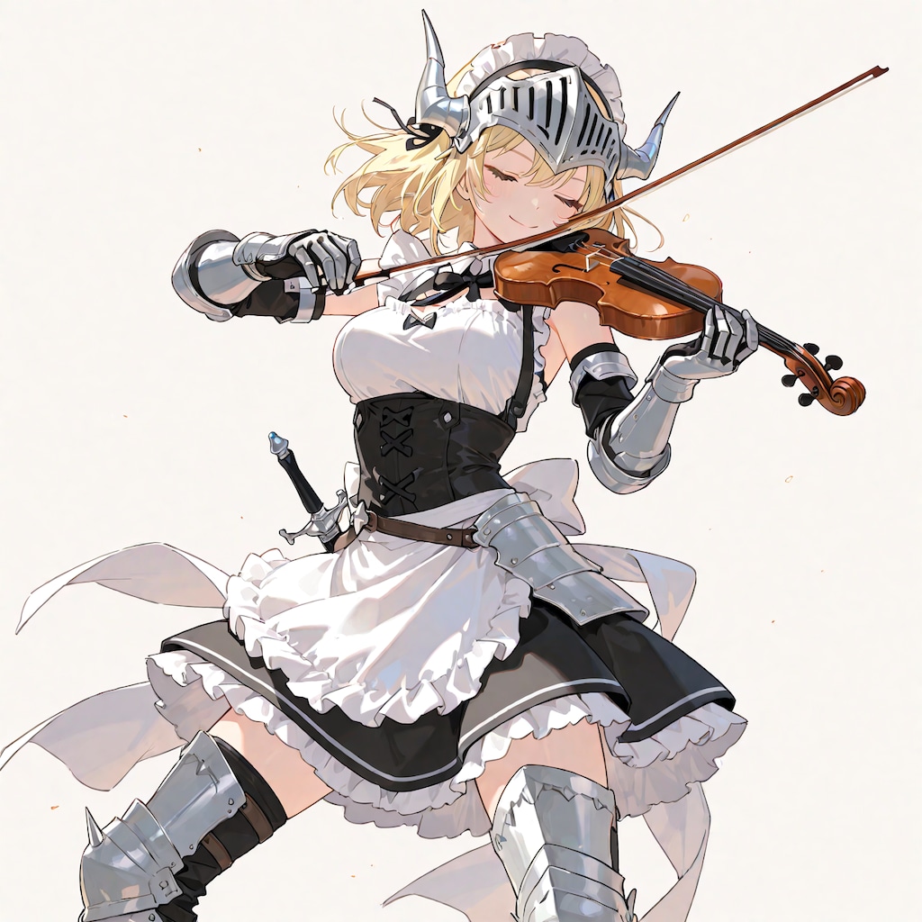 戦場で勝利を奏でる袖無しアーマーメイド（バイオリン装備）