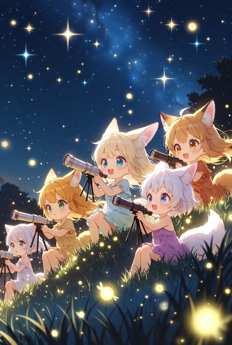 ケモミミ娘達と天体観測その2 | の人気AIイラスト・グラビア