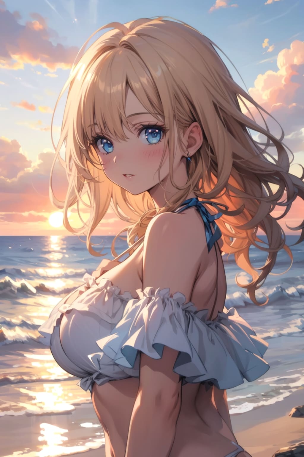 夕日に染まるビーチ