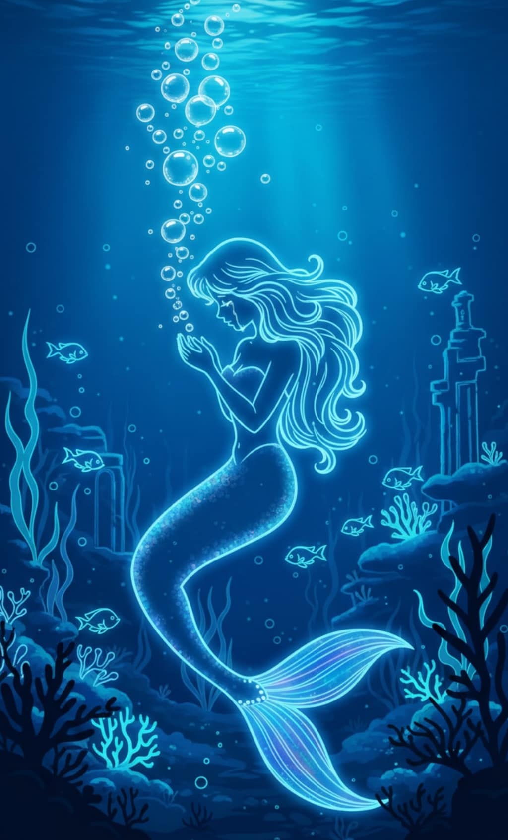 The Little Mermaid in Blue Sea