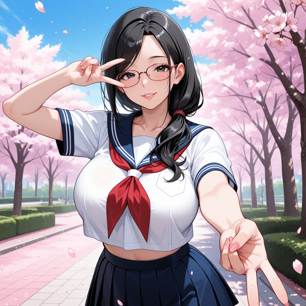 おばさんのセーラー服とギャルピース | の人気AIイラスト・グラビア