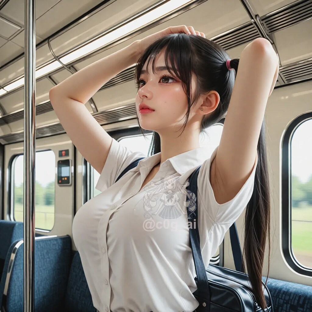 通学の電車の中でツインテールを整えている陽菜々