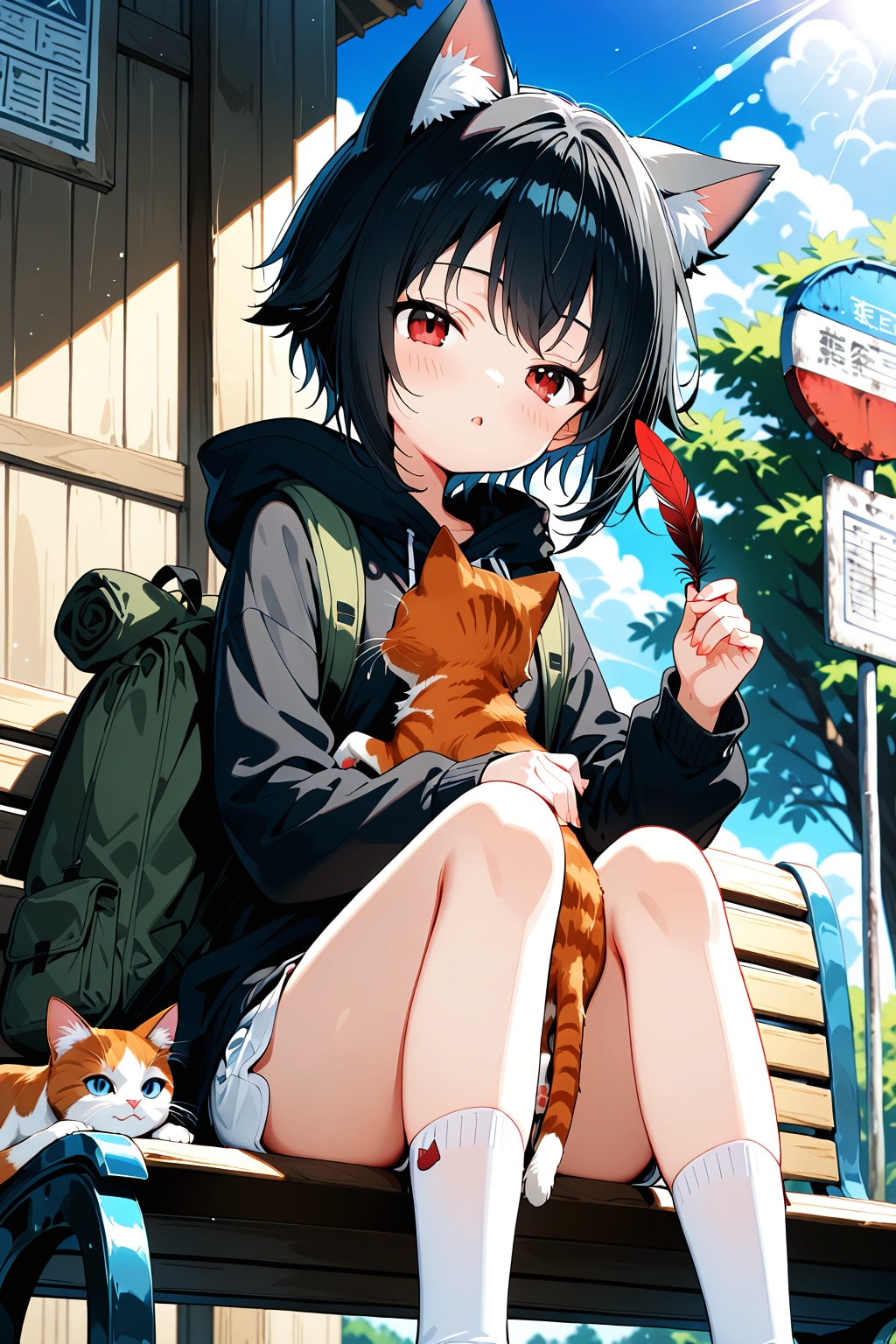 猫待ちのバス停で | の人気AIイラスト・グラビア