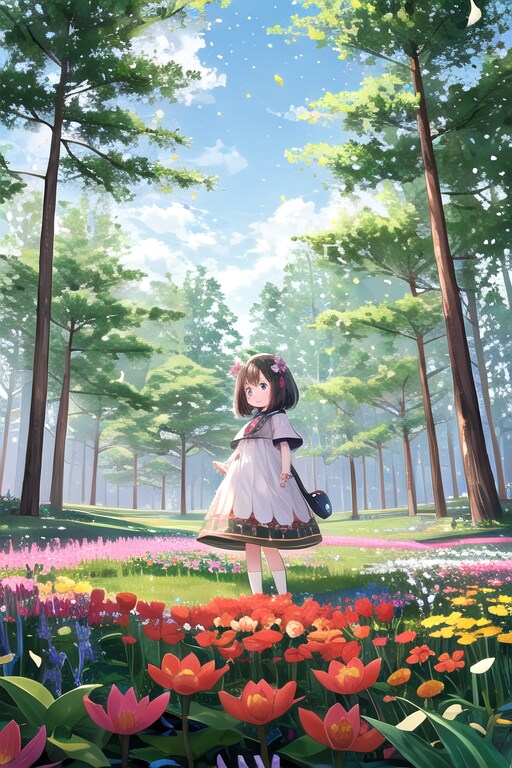 森の中のお花畑と女の子 | の人気AIイラスト・グラビア