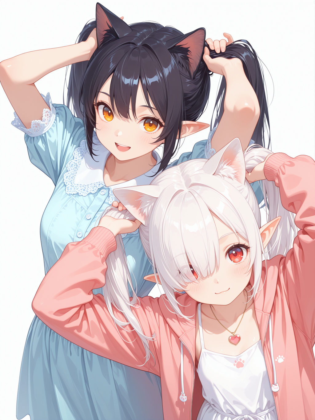 猫耳手ツインテツーショット✨