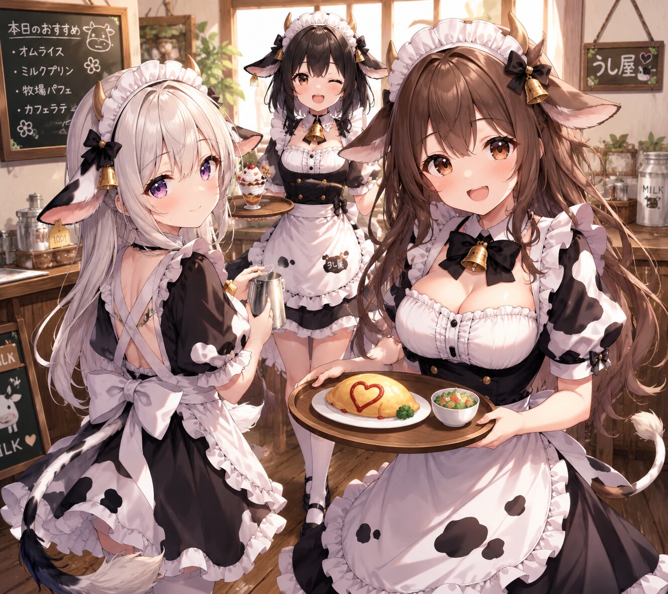 喫茶店の牛娘達