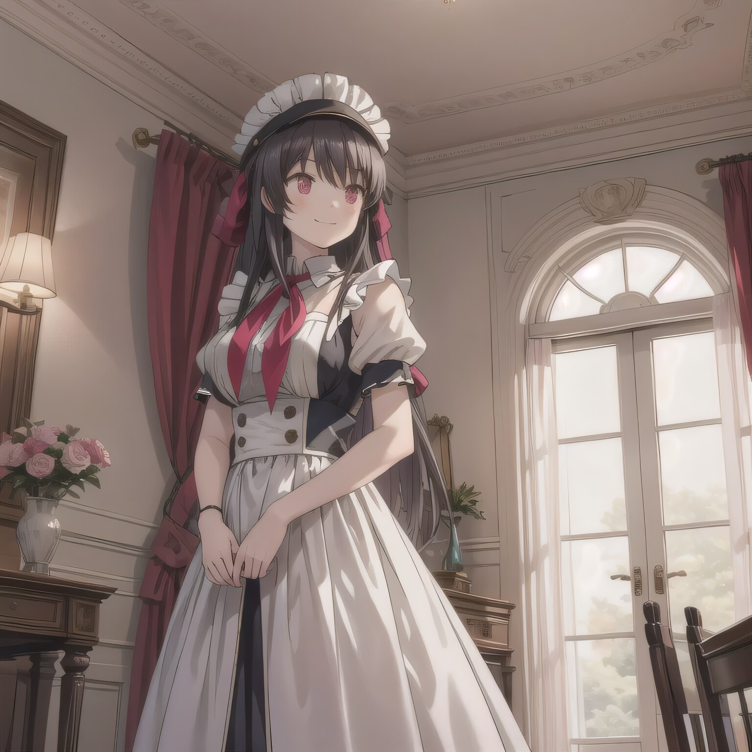 黒髪ロングでメイド服の少女８ | の人気AIイラスト・グラビア