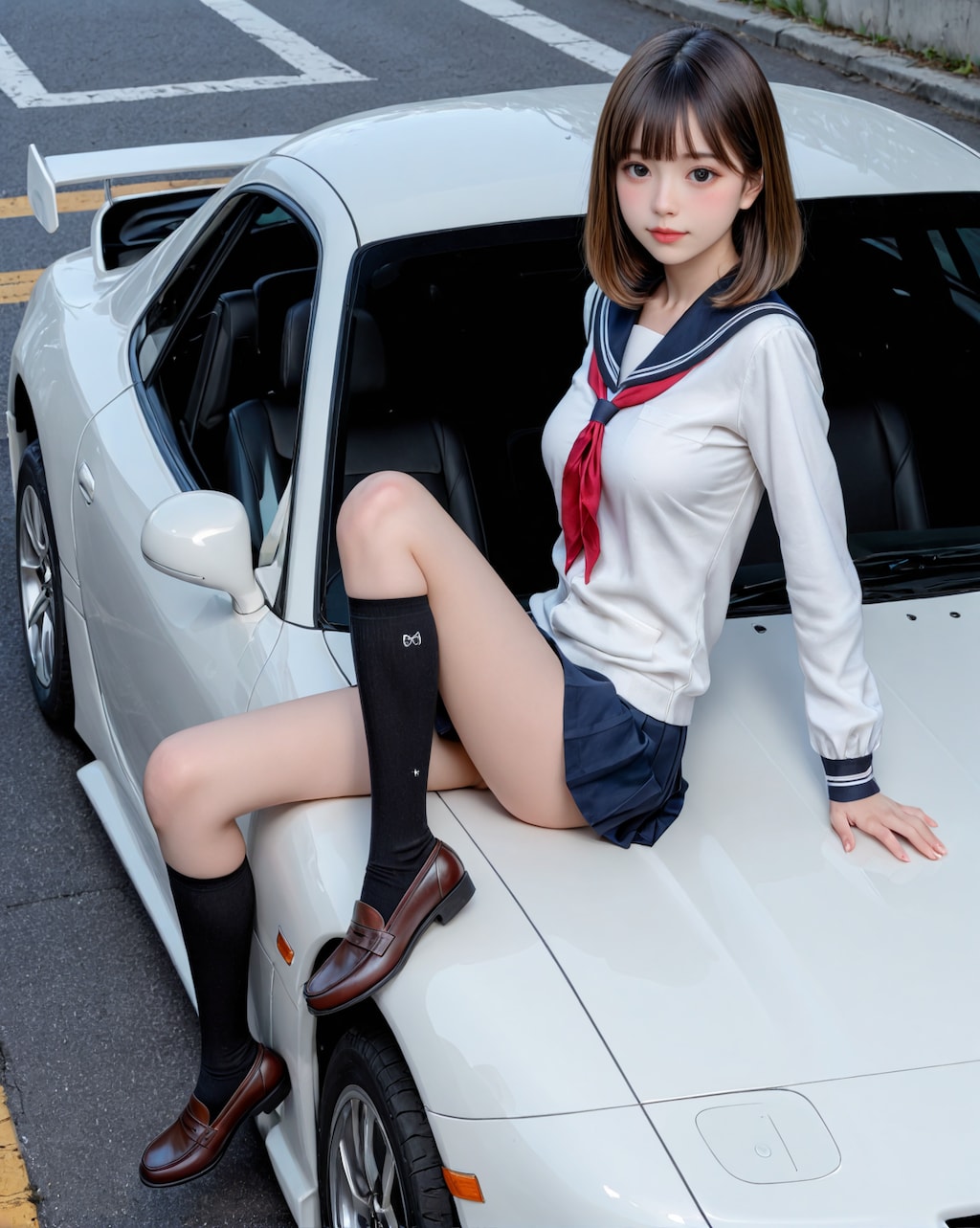 自動車とセーラー服