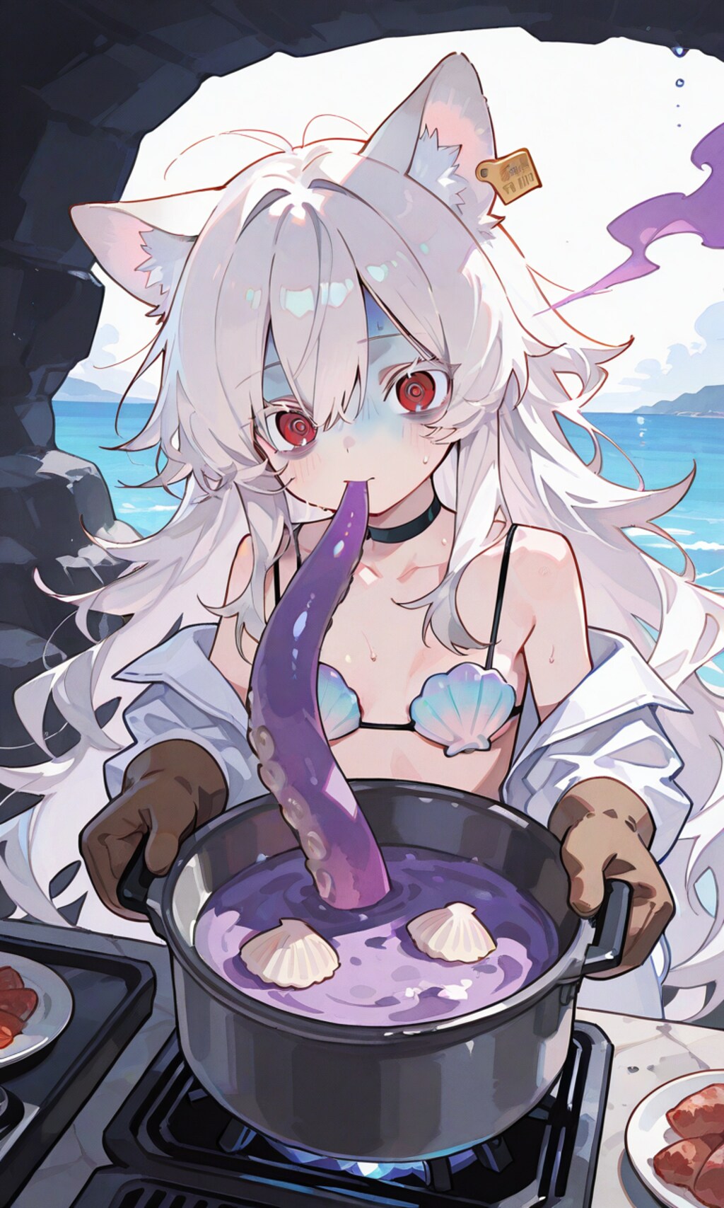 海、料理、メイドさん