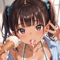 日焼けあとマイクロビキニの女の子がアイスクリームを舐めているだけ 2枚目