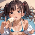 日焼けあとマイクロビキニの女の子がアイスクリームを舐めているだけ 6枚目
