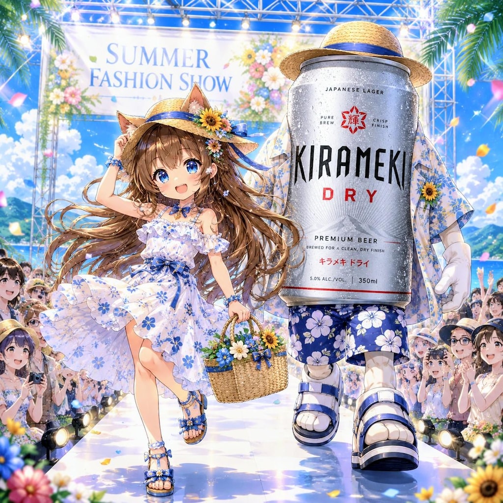 夏のファッションショーの小さな女の子