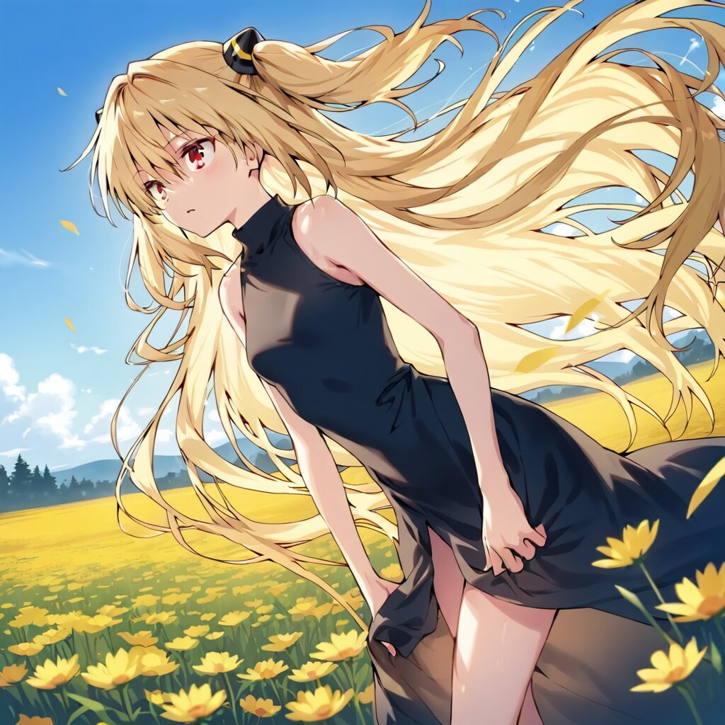 風に踊る金の花畑