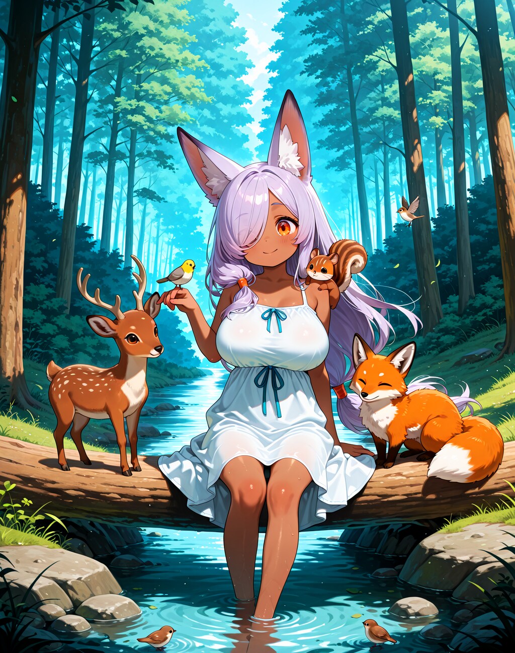 森で動物と遊ぶ紫狐ちゃん