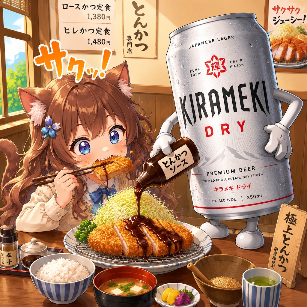 豚カツを食べる小さな女の子