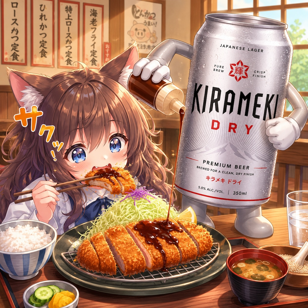 豚カツを食べる小さな女の子